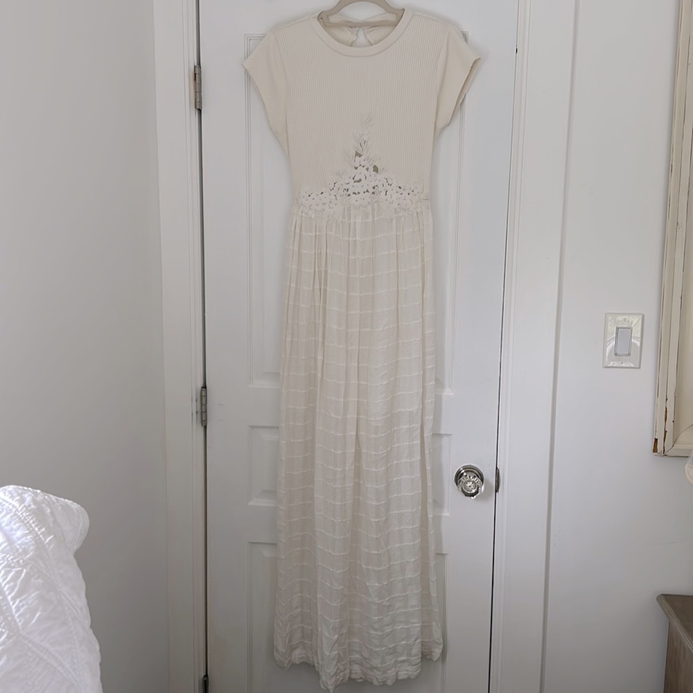 White Crochet Free People Maxi Dress Open Back Size XS